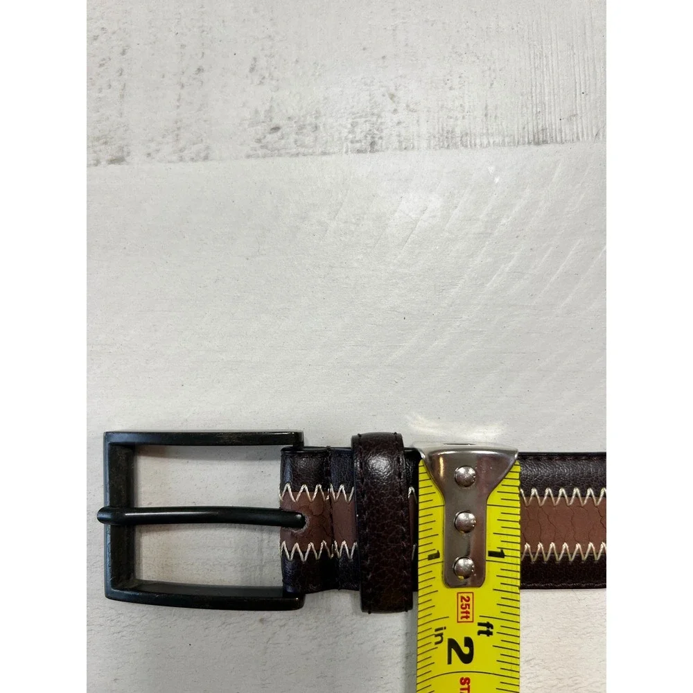 Mens Genuine Leather Two Tone Brown Zigzag Stitch Belt Size 38 018722210